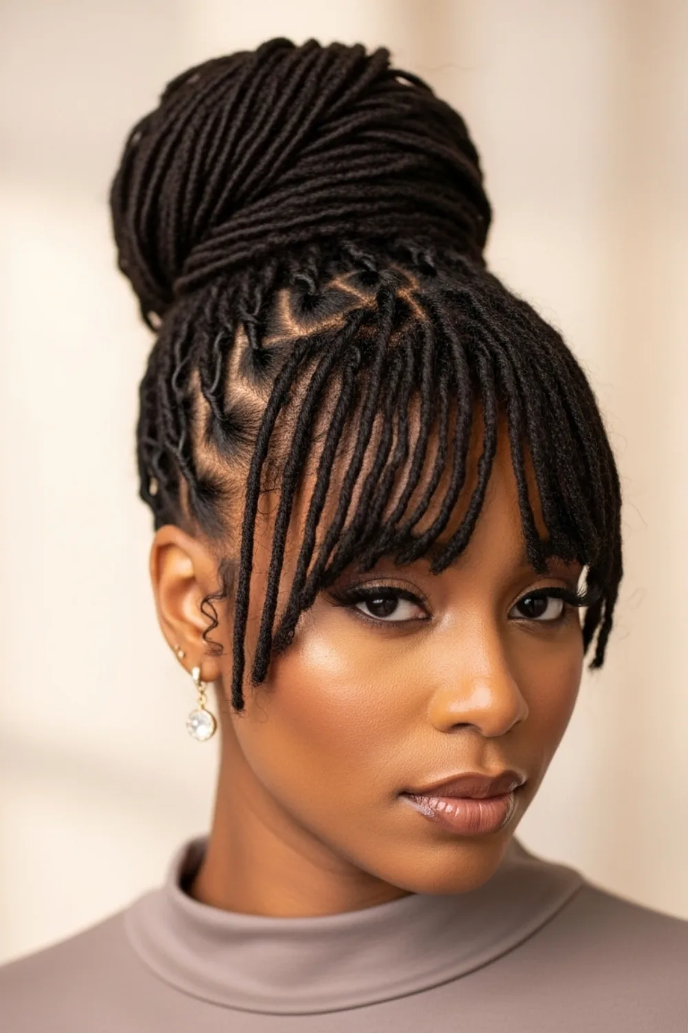 15 Locs Hairstyles for Women Ideas Everyone Suddenly Wants 2026 11 Loc Bun with Bangs hairstyle for women