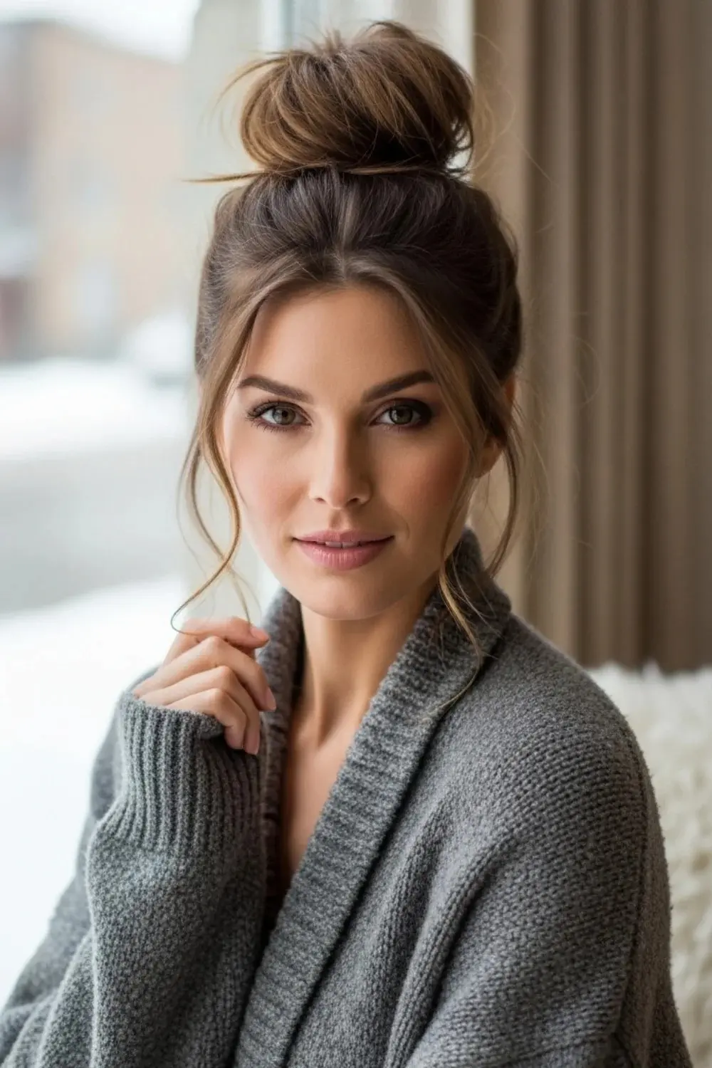 17 Winter Hairstyles Ideas That Seem Easy Until Real Life Hits 2026 4 Messy Top Knot hair style