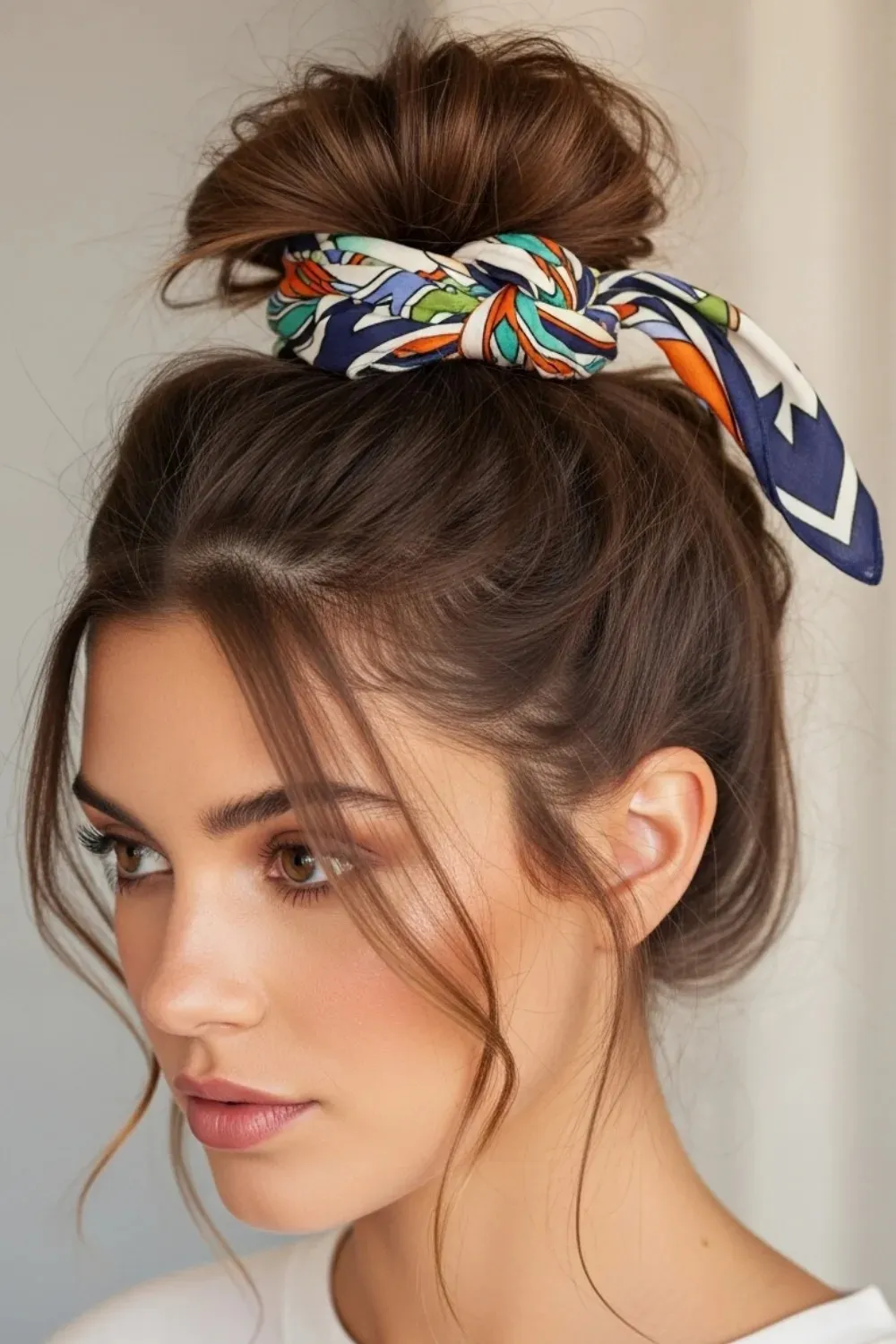 15 Scarf Hairstyles Ideas That Look Cute But Change Everything 6 The Messy Top Knot Accent glowcrafty.online