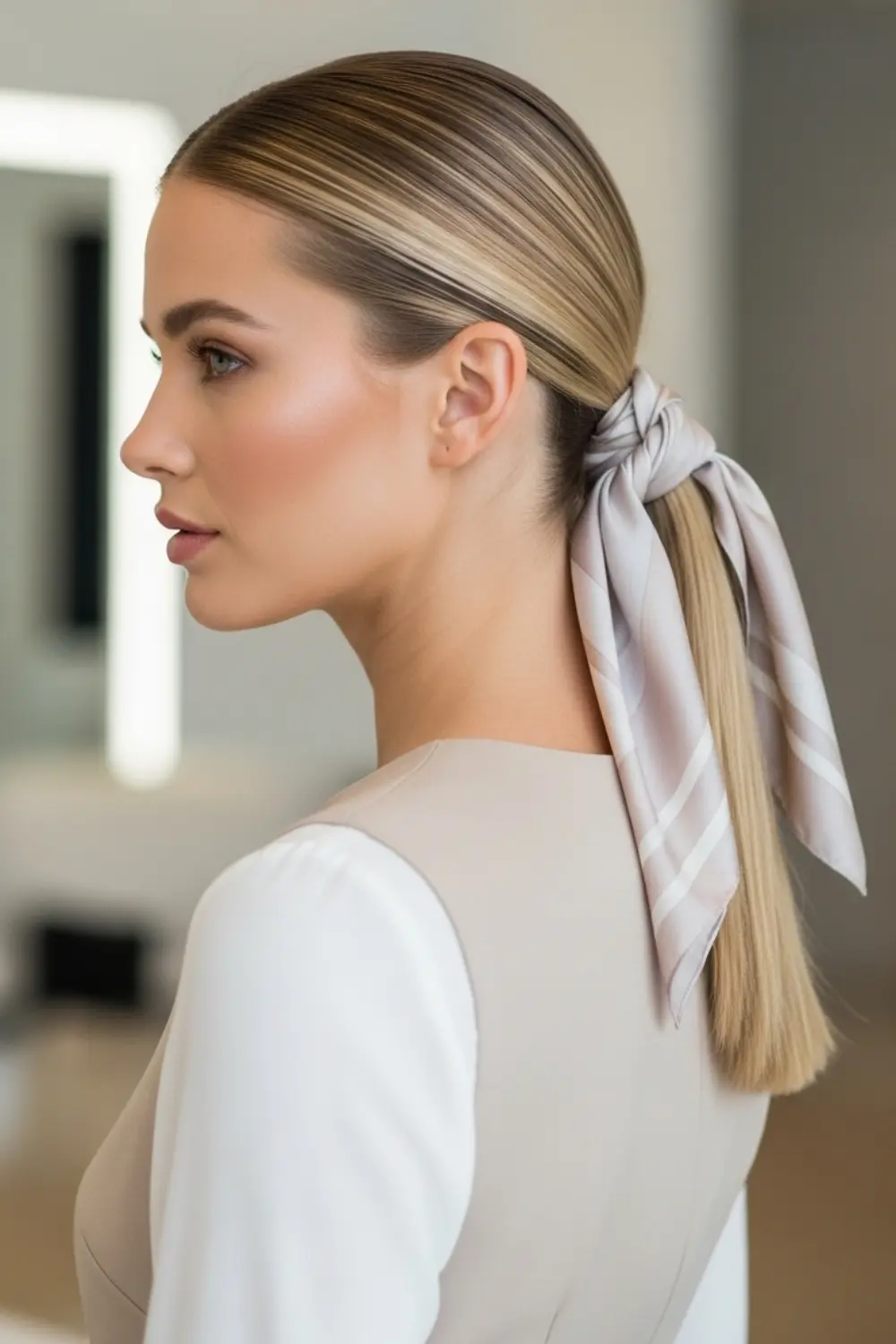 15 Scarf Hairstyles Ideas That Look Cute But Change Everything 14 The Sleek Low Ponytail Tie glowcrafty.online