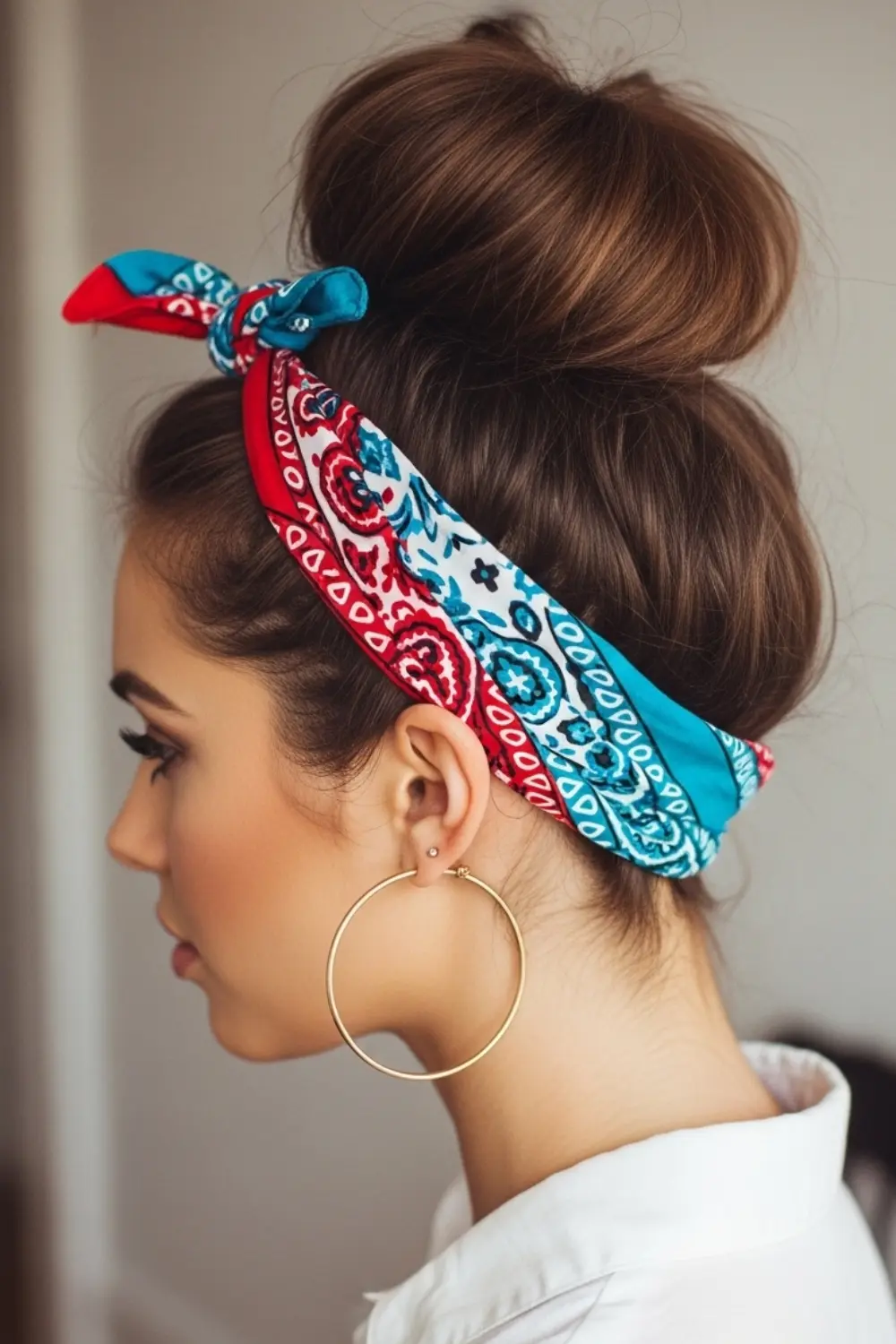 17 Easy Bandana Hairstyles Ideas for Every Hair Type & Length (2026) 4 Top Knot with Bandana Wrap