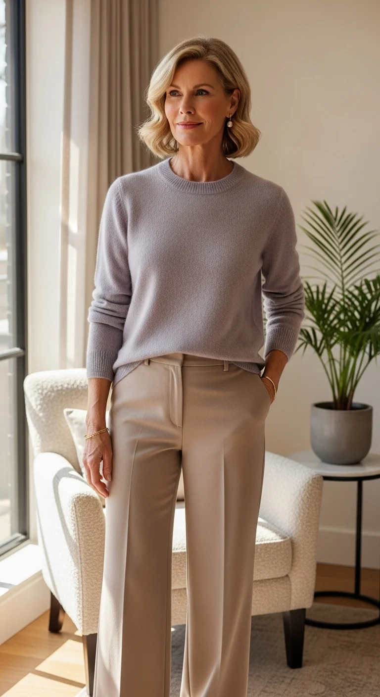 Cashmere Sweater with Wide-Leg Pants glowcrafty.online