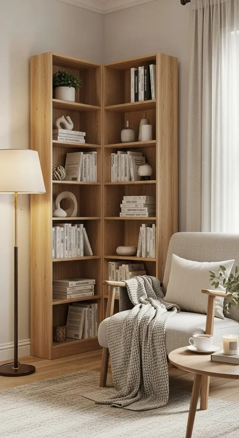 Corner Bookshelf with Reading Chair Combo