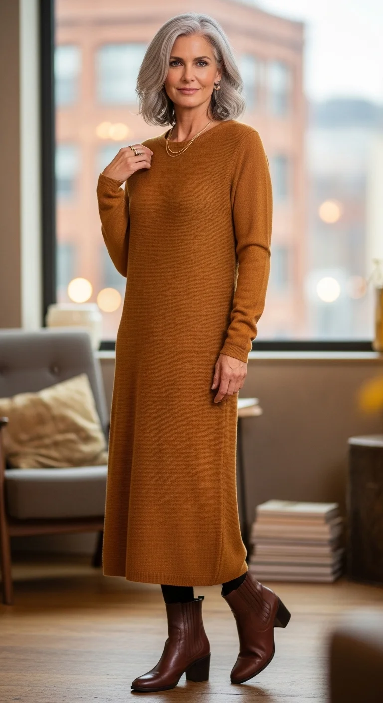 Knit Dress with Ankle Boots glowcrafty.online