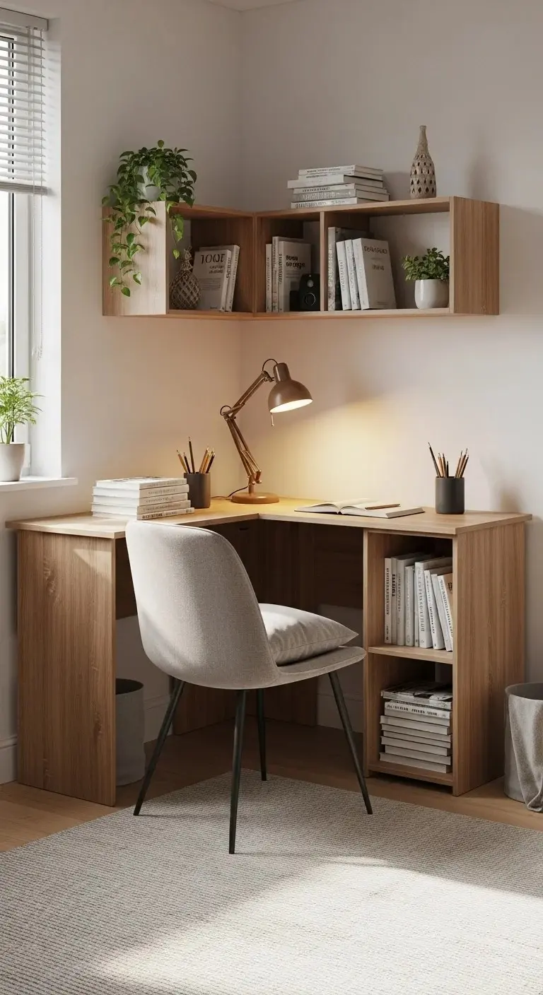 L-Shaped Reading Nook with Corner Desk