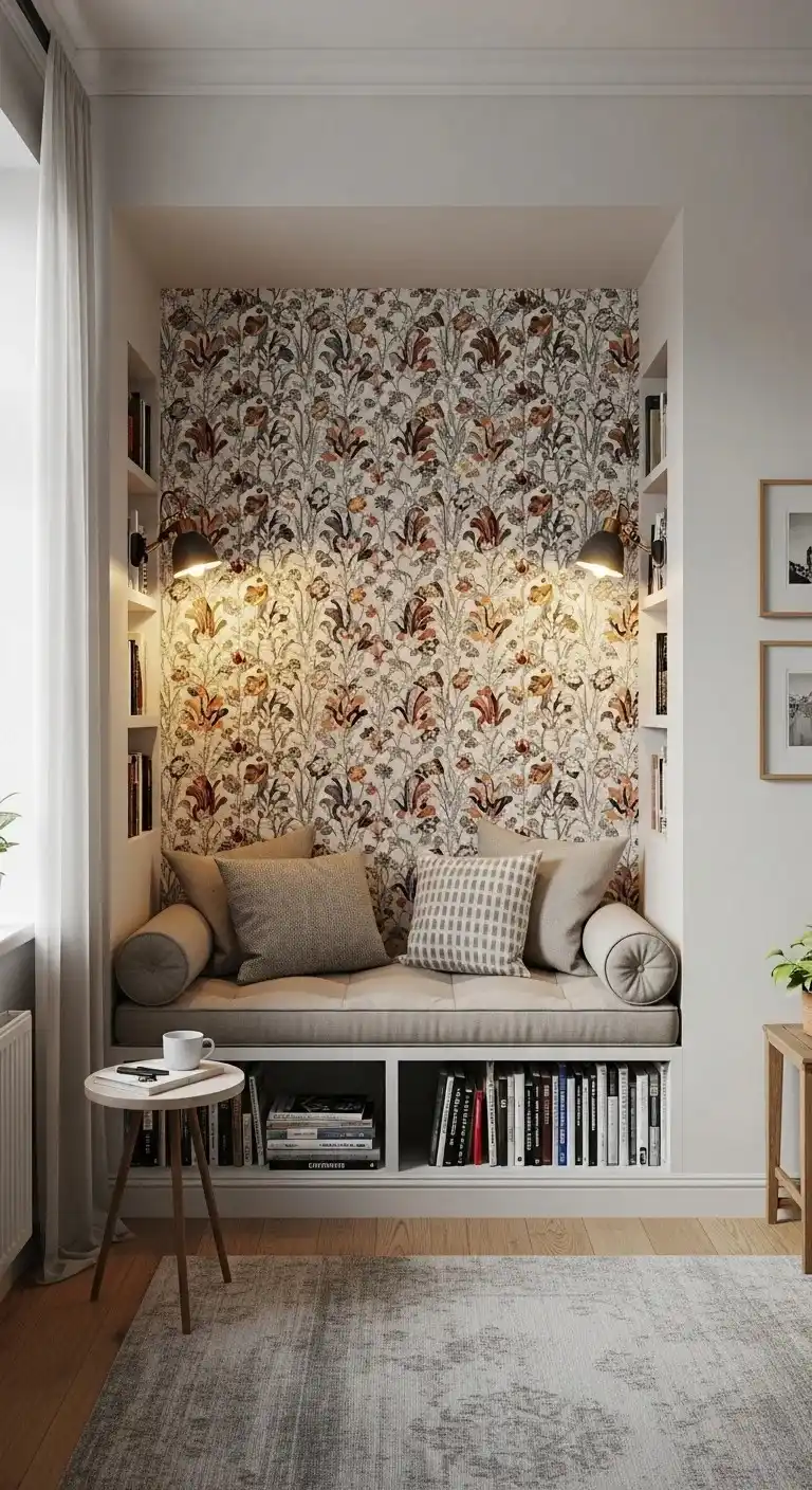 Reading Alcove with Wallpaper Accent Wall