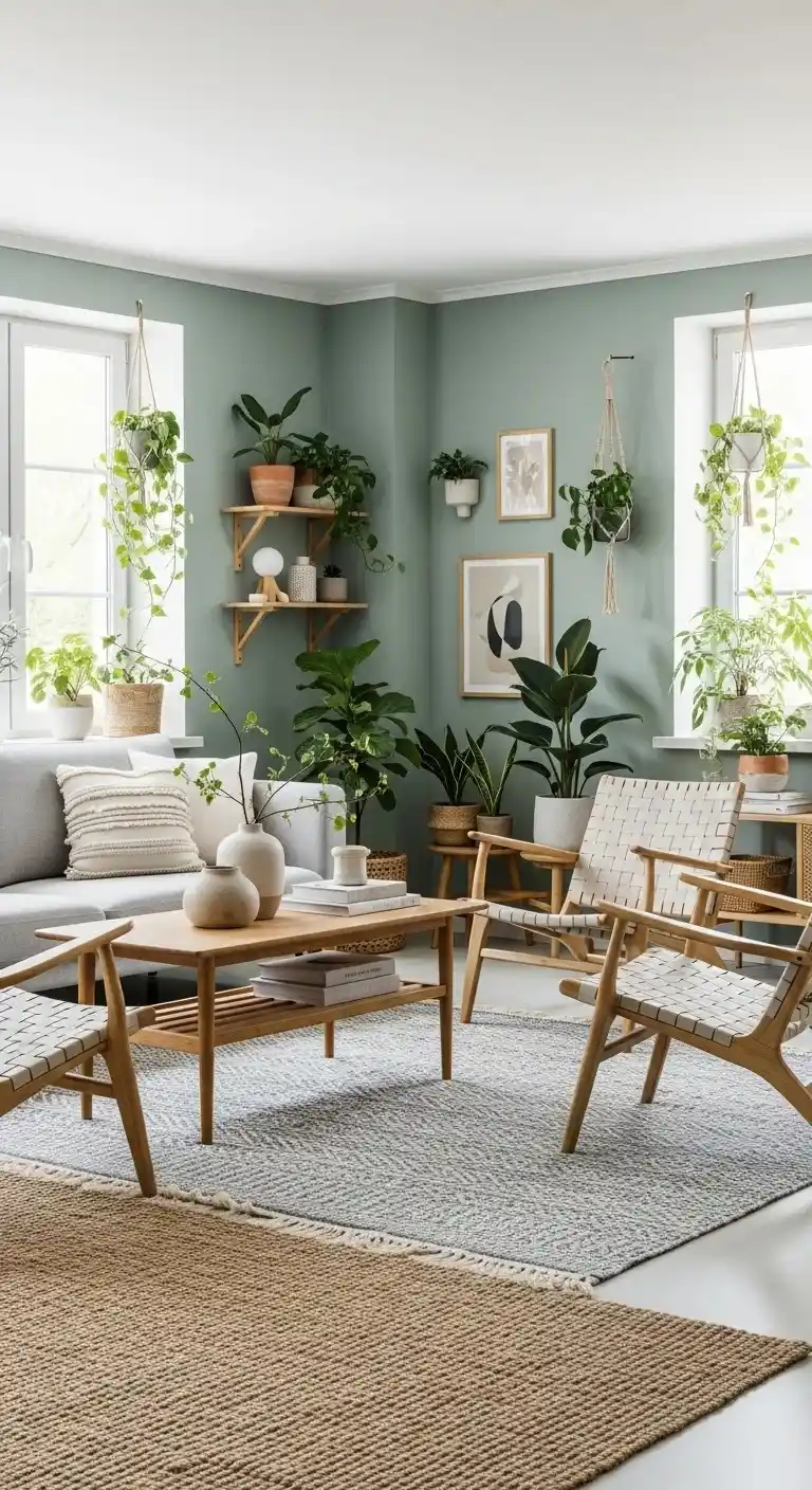 Sage Green Walls with Natural Wood Furniture glowcrafty.online