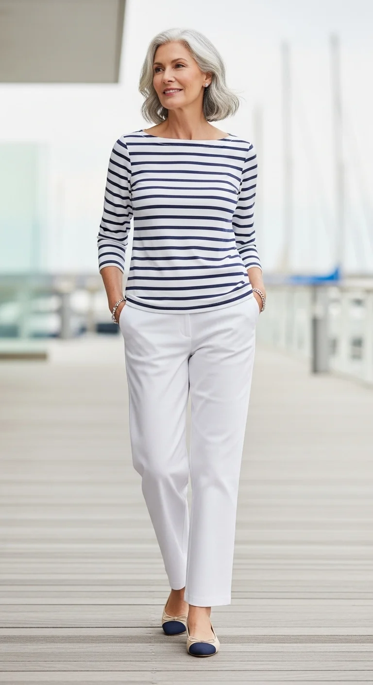 Striped Top with White Pants glowcrafty.online