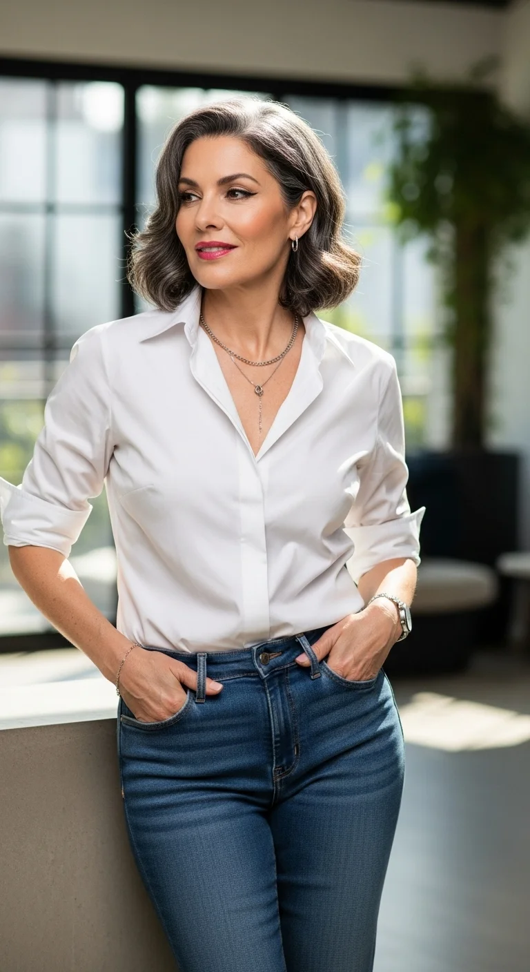 The Classic White Button-Down Shirt with Dark Jeans