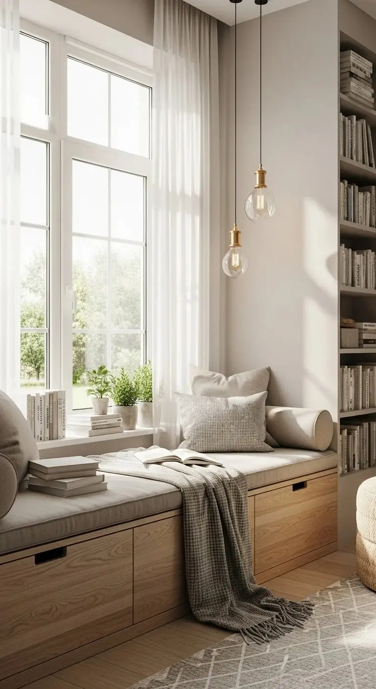 Window Seat Reading Nook with Built-in Storage